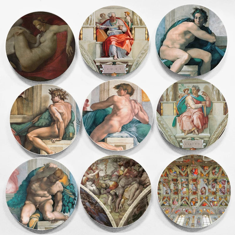 Michelangelo Mural Decorative Plate Retro Wall Sculpture Pattern Printing Ceramic Dish Artistic Wall Hanging Decorative Craft