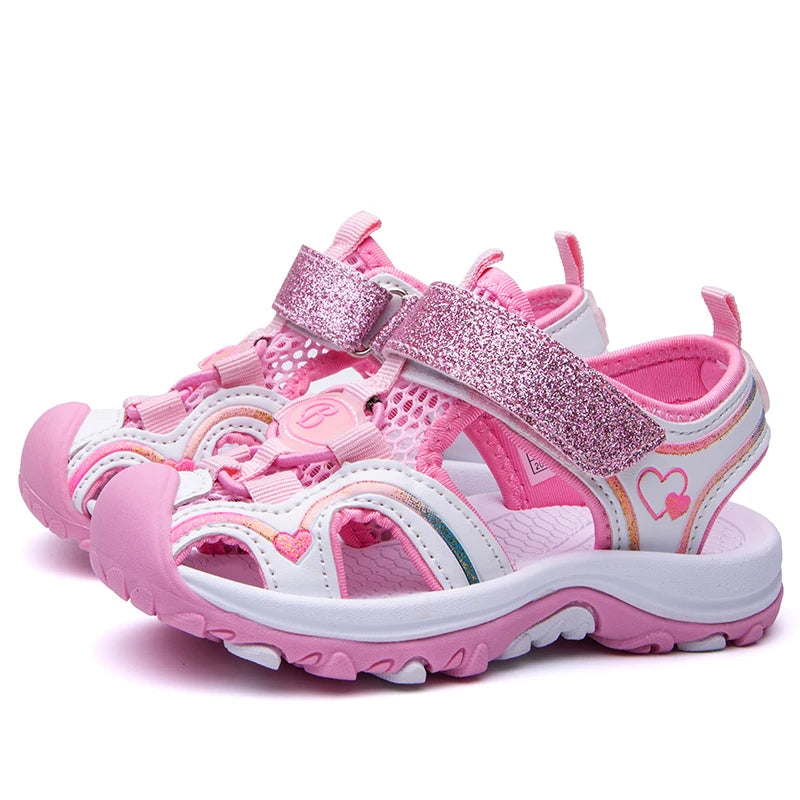 ULKNN Girl'S Sandals 2023 Fashion Summer Shoe Big KIDS Closed-toe Sports Beach Shoes Baby PURPLE PINK BAOTOU SANDALS