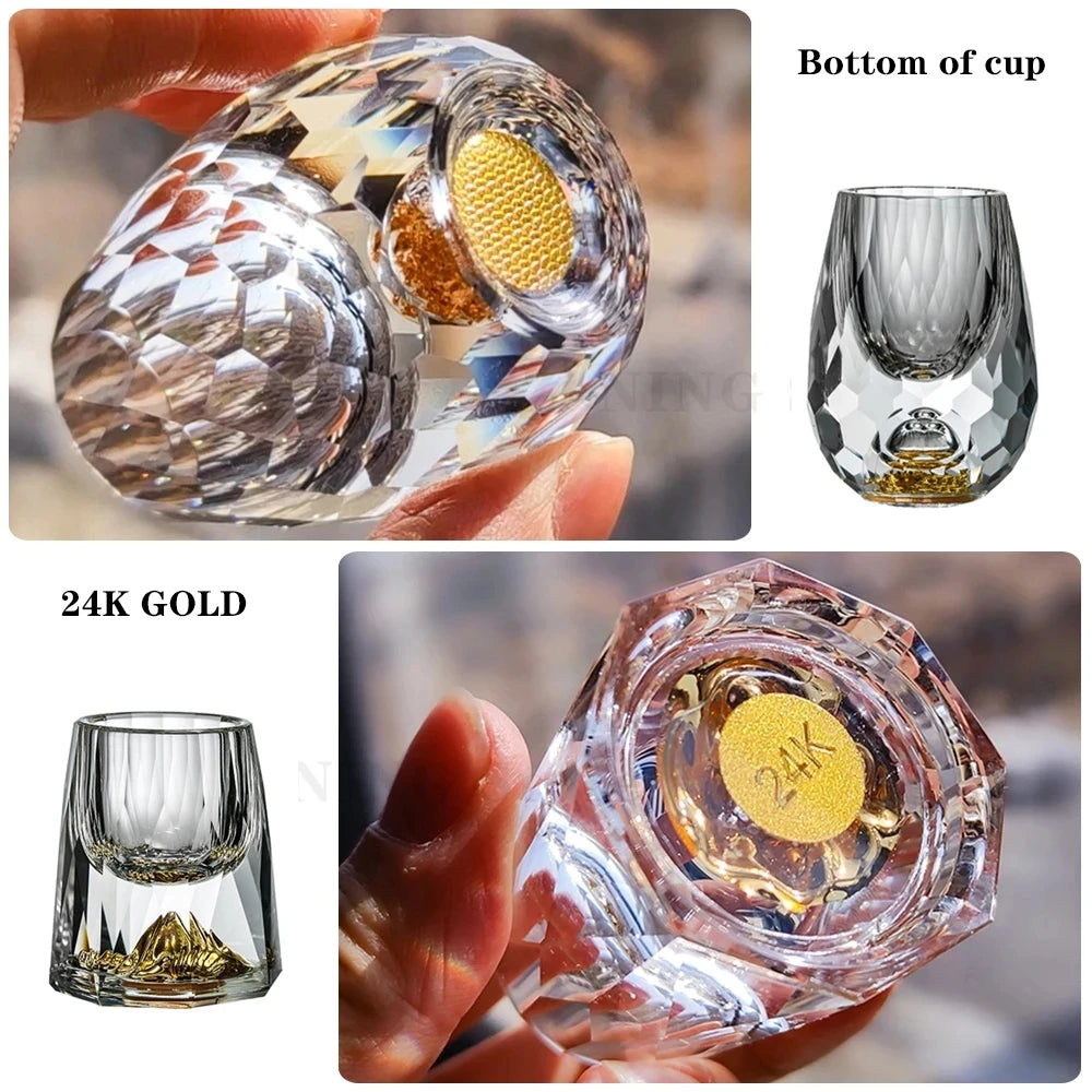 Crystal Glasses Gold Foil Crystal Shot Glasses For Vodka Glass Wine Set Double Glass Wine Cup For Home Bar Luxury Liquor Cups