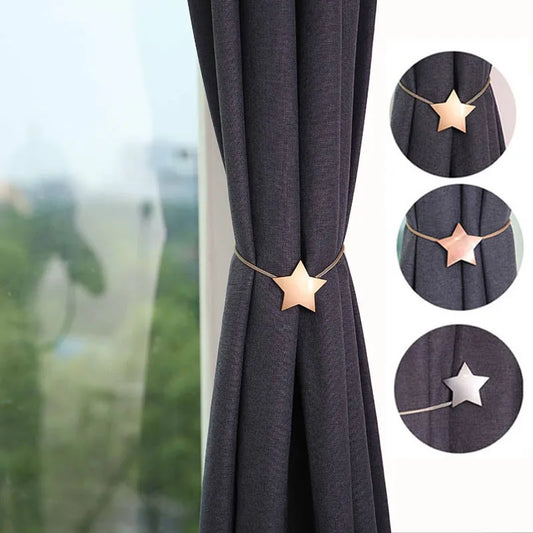 Pentagram Curtain Clip Free Punch Magnetic Tieback Buckle Curtains Holder Metal Curtain Straps Home Decorative Accessories 1Pcs