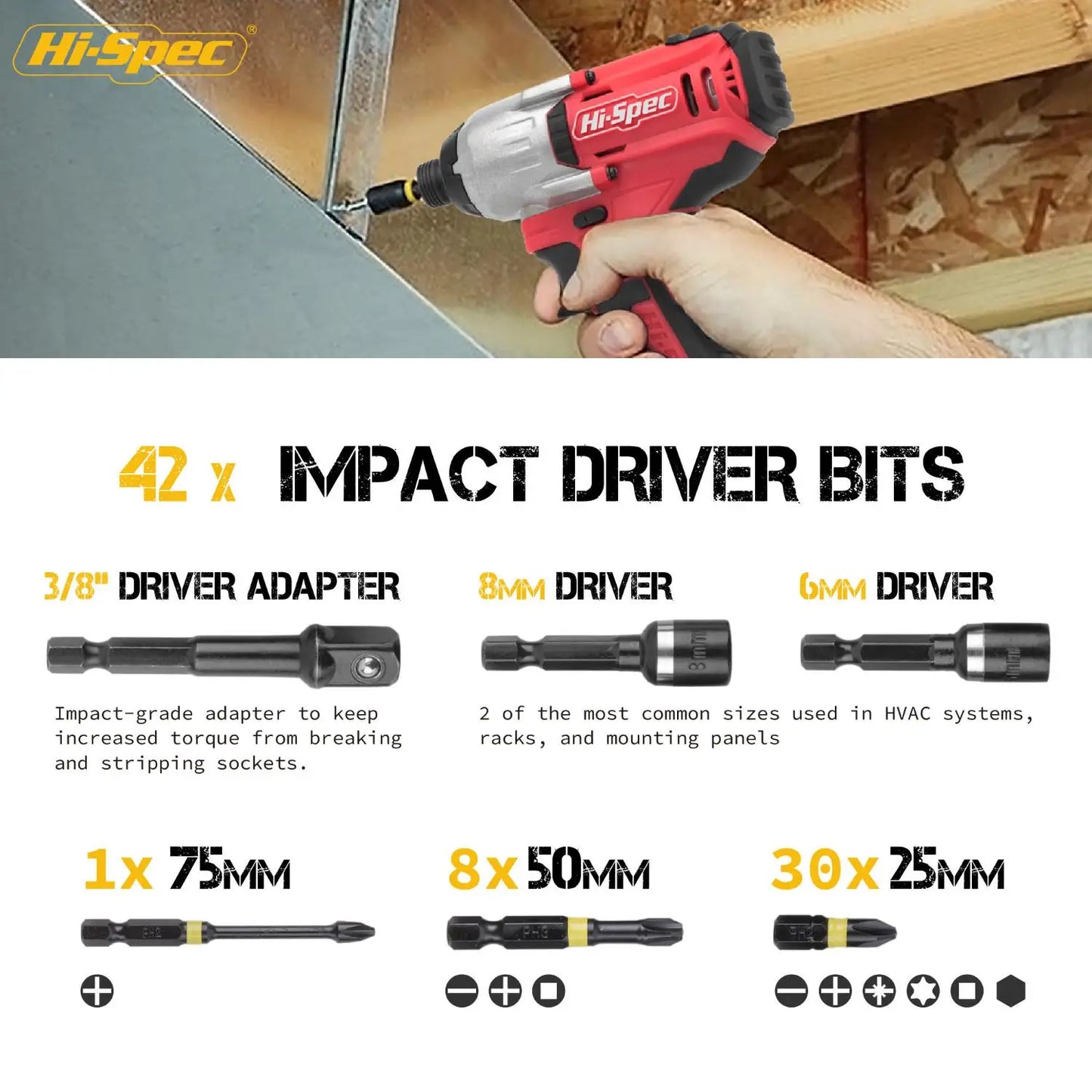 Hi-Spec 44pc Impact Drill Bit Set S2 Countersink Torque Electric Screwdriver Bit Set  3/8" Socket Adapter Power Tool Accessories