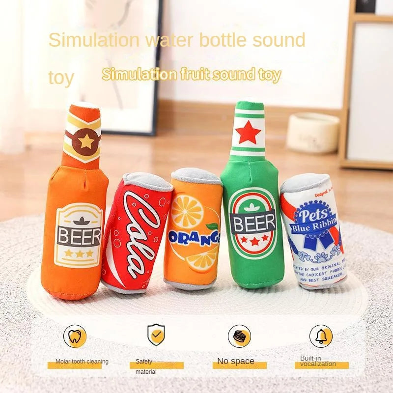 Pet Bark Soda Plush Squeaky Drink Parody Toy for Dogs Soft Can Shape Interactive Fetch Dog Toys Fun Foods Lazy Doggies Animal