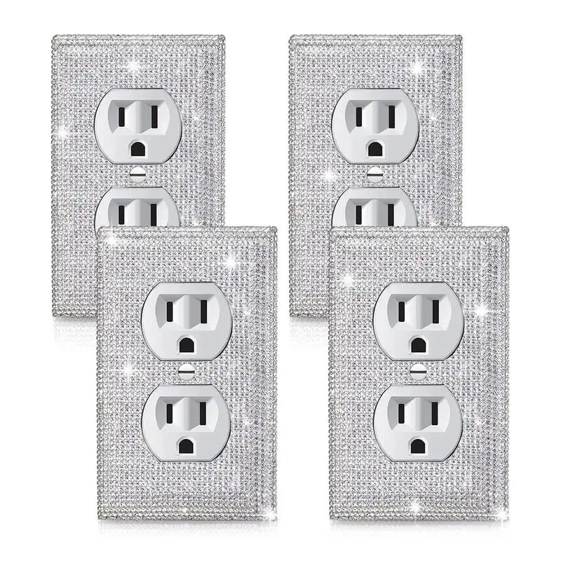 4 Pcs Shiny Wall Plate Cover Switch Panel Diamond Sticker Rhinestones Wall Plates Light Switch Decals Decorative Bling Outlet