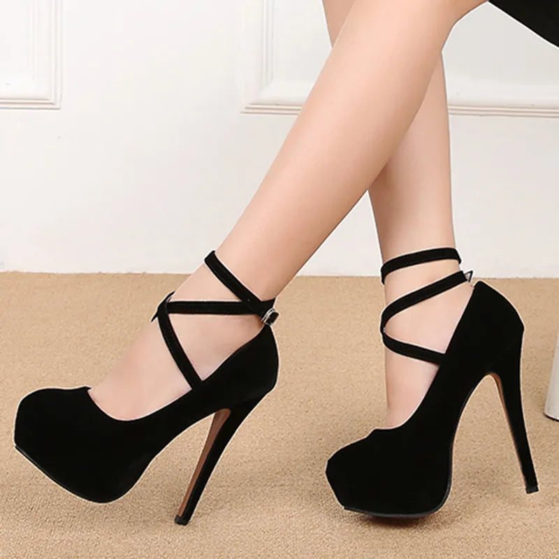 Spring Striptease High Heel Shoes on Platform Casual Blue Black Red Women's Stilettos Dance Evening Party Pumps Large Size 44 46