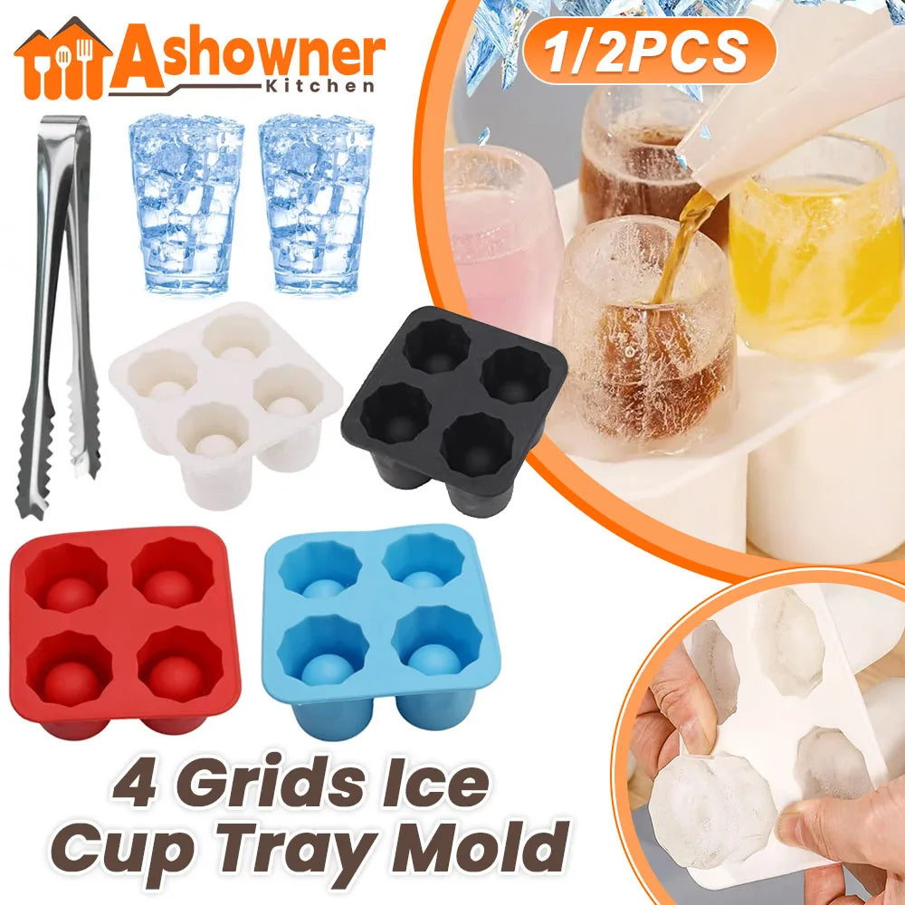 4 Grids Ice Cup Cube Tray Mold Makes Shot Glasses Ice Mould Novelty Gifts Ice Cube Tray Summer Drinking Tool Ice Cube Maker Mold