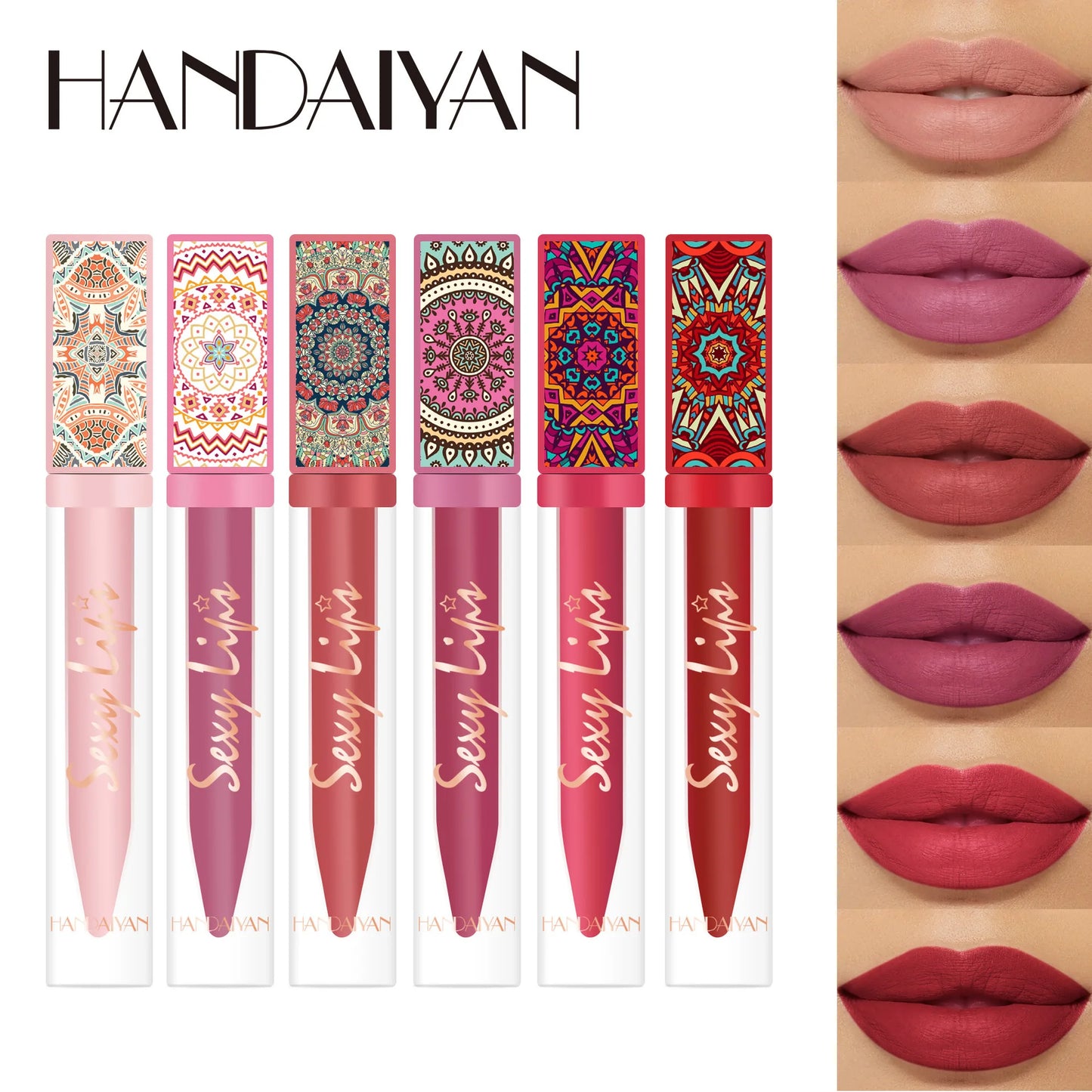 HANDAIYAN 6 Colors Beauty Matte Lipstick Non Stained Labiales Liquid Matte Velvet Mist Face Non Fading  Lippenstift Set Free Shi