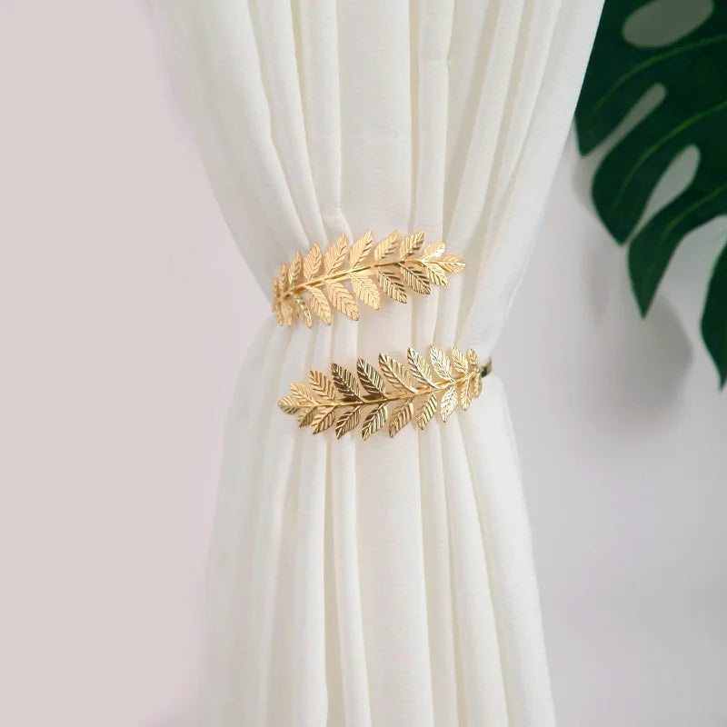 1PC Metal Curtain Tiebacks  Leaf Shape Curtains Tie Holder Adjustable Curtain Clip Decorative Drapes Buckle Pull Hook Home Decor