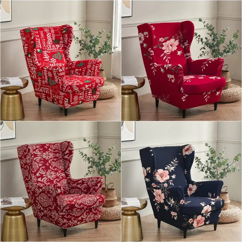 Christmas Theme Wing Chair Cover Stretch Spandex Armchair Covers Nordic Removable Relax Sofa Slipcovers With Seat Cushion Covers