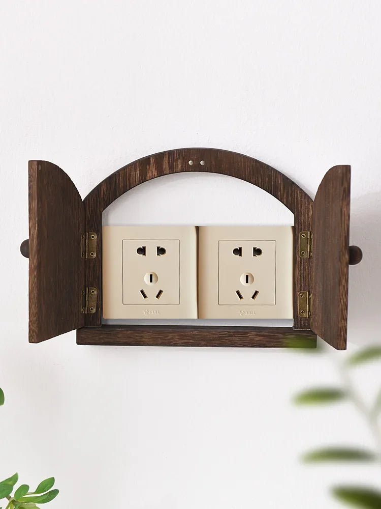 Wood Double Door Protective Light Switch Cover Protector Wall Sticker Socket Shield Decorative Protection Anti-touch Button Box