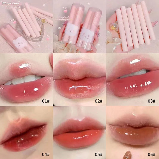 MAGIC CASA Bubble Bear Water Light Mirror Lip Glaze 6Pcs/Set Clear Hydrated White Longlasting Not Easy To Fade Wholesale Makeup