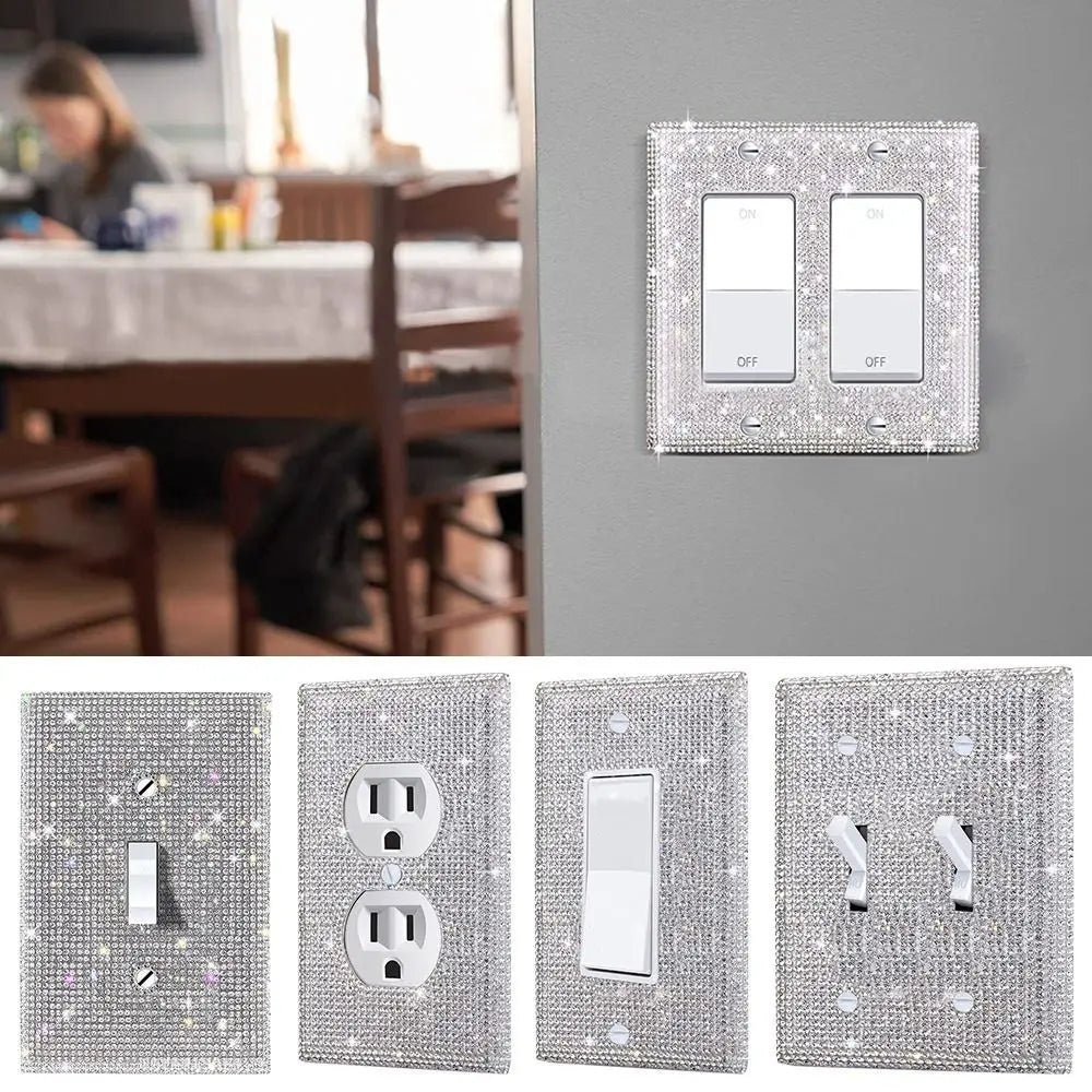 Switch Panel Diamond Sticker US Standard Rhinestones Wall Plate Cover Rectangle Glitter Light Crystal Decorative Bling Outlet