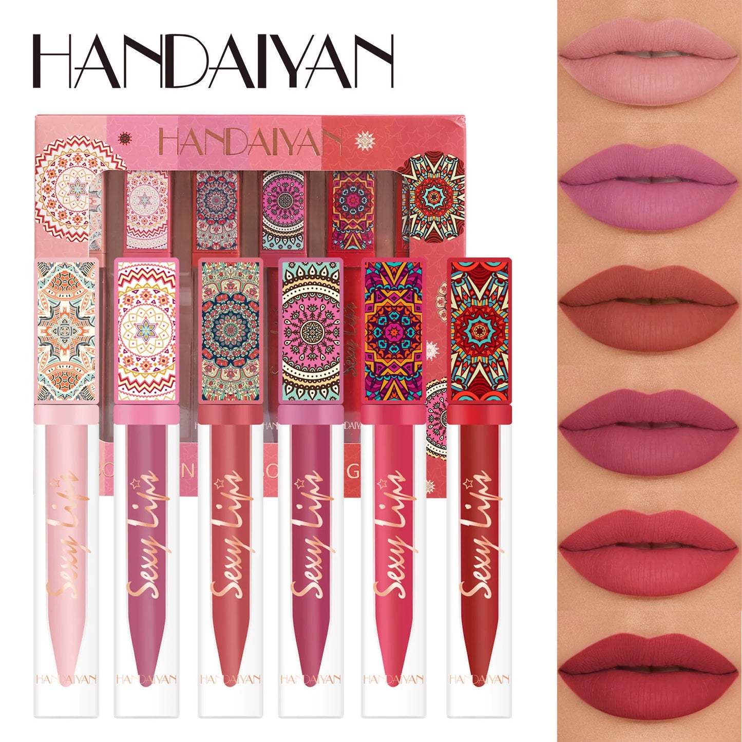 HANDAIYAN 6 Colors Beauty Matte Lipstick Non Stained Labiales Liquid Matte Velvet Mist Face Non Fading  Lippenstift Set Free Shi