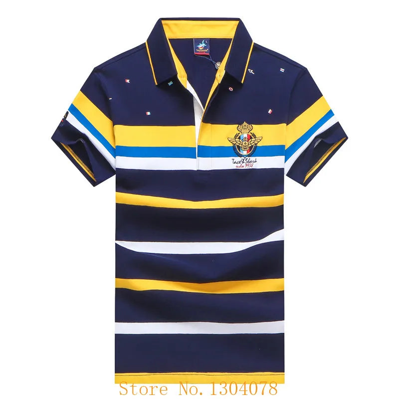 Brand Tace & Shark Polo Shirt Men Short Sleeve Striped Turn Down Collar High Quality Embroidery Tops Tees Business Casual Style