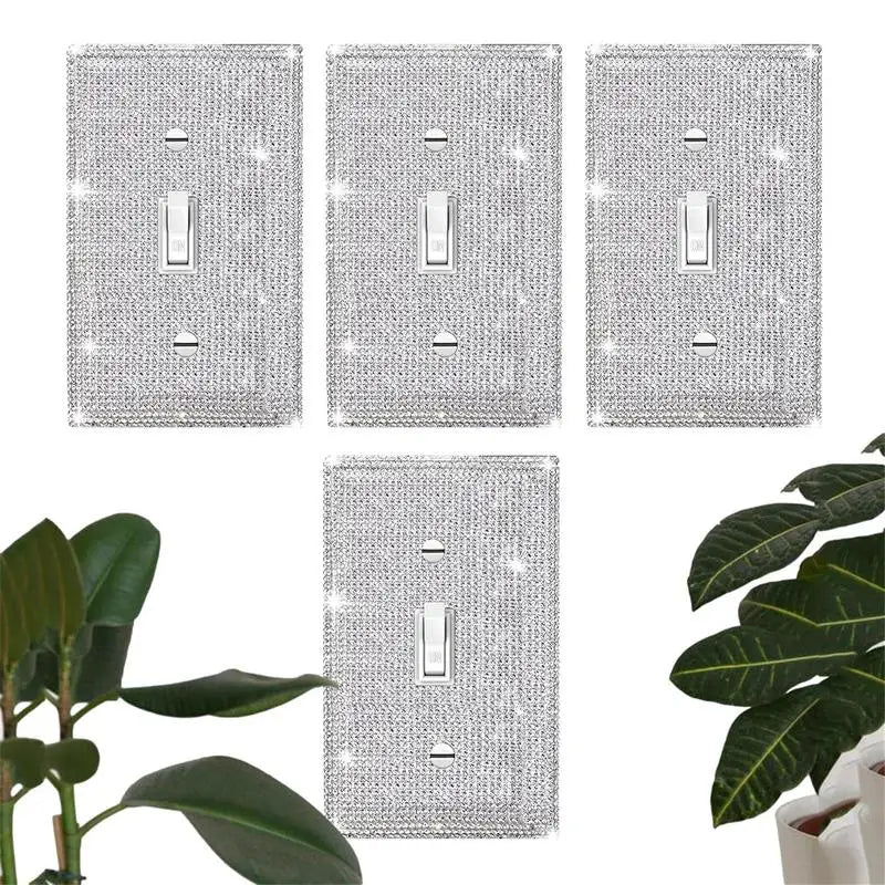 4 Pcs Shiny Wall Plate Cover Switch Panel Diamond Sticker Rhinestones Wall Plates Light Switch Decals Decorative Bling Outlet