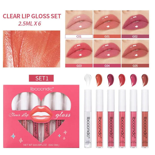 6Pcs/Set Transparent Lip Color Lipstick Set Sexy Red Pink Nude Lip Gloss Non Stain Cup Water Gloss Matte Lazy Lip Glaze