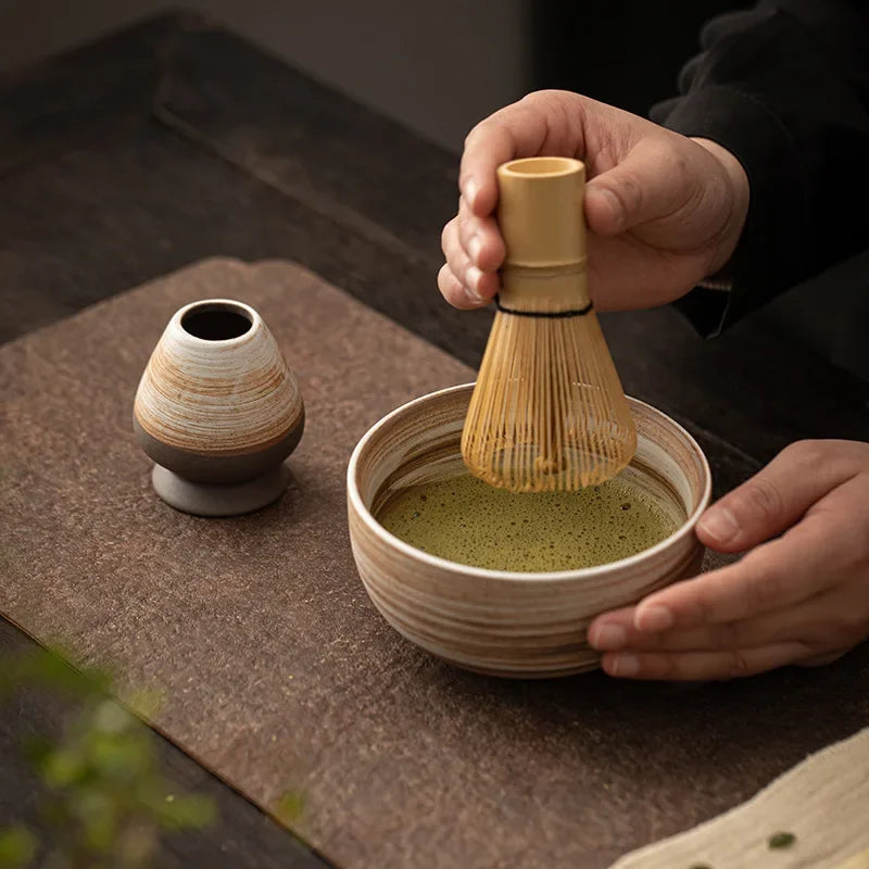 4pcs Japanese Matcha Tea Set Bamboo Tea Brush Ceramic Tea Bowl Composition Chinese Traditional Handmade Tea Tools Holiday Gifts