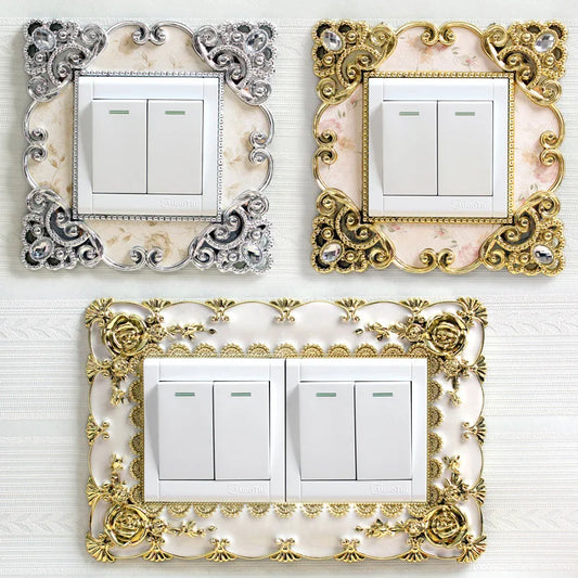 1PCLace Light Switch Cover Portable Socket Decals Double Surround Socket Frame Finger Plate Panel Home Decor Wall Sticker