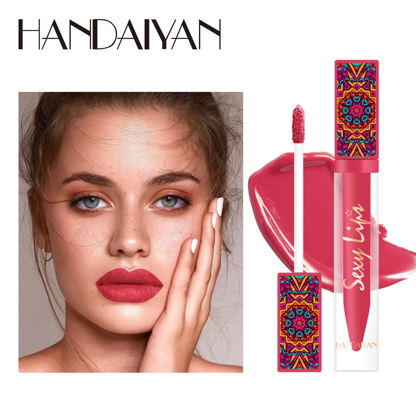 HANDAIYAN 6 Colors Beauty Matte Lipstick Non Stained Labiales Liquid Matte Velvet Mist Face Non Fading  Lippenstift Set Free Shi