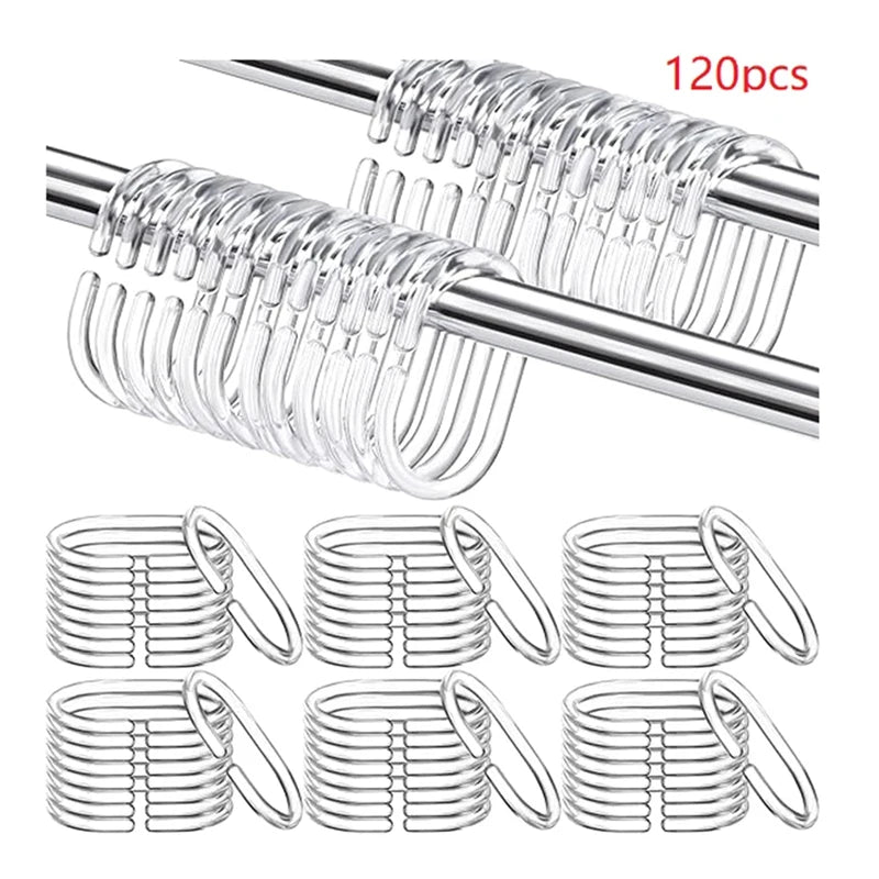 120 Pcs Transparent Plastic Hook Shower Curtain Rings Hooks C Shaped Rings Hook Hanger For Bathroom Shower Drape Window Rod