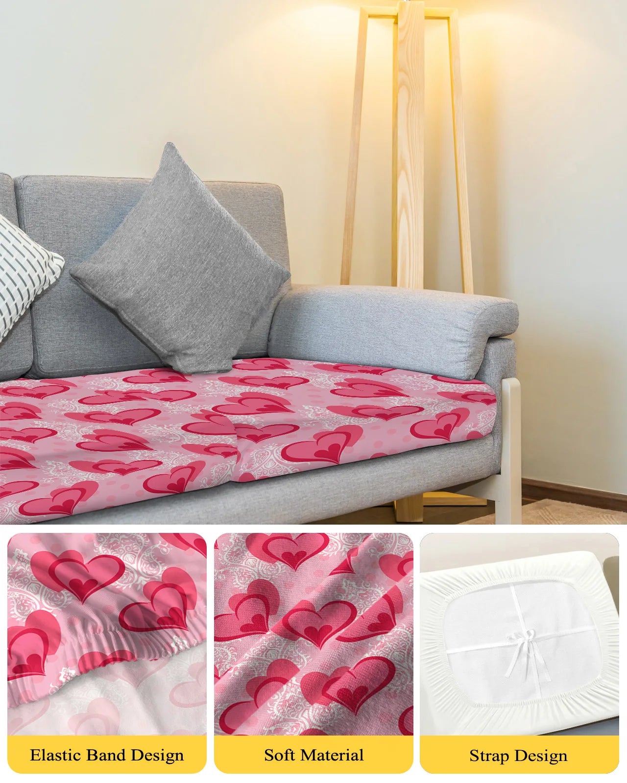 Valentine'S Day Love Pink Dot Sofa Seat Cushion Cover Funiture Protector Couch Covers for Sofas Anti-dust Removable Slipcover