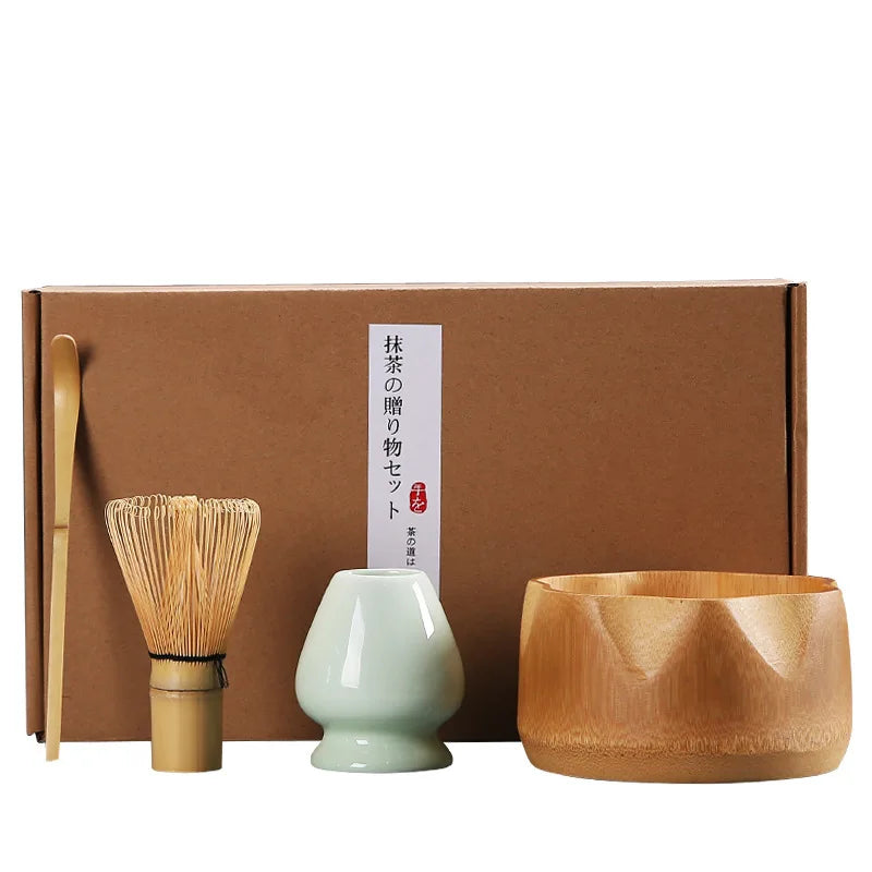 set Traditional Matcha Gift Set Bamboo Matcha Whisk Spoon Ceramic Matcha Bowl Mixing Rack Whisk Holder Japanese Tea Sets