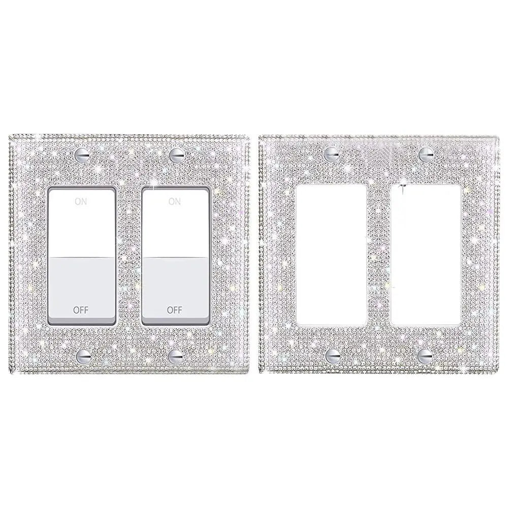 Switch Panel Diamond Sticker US Standard Rhinestones Wall Plate Cover Rectangle Glitter Light Crystal Decorative Bling Outlet