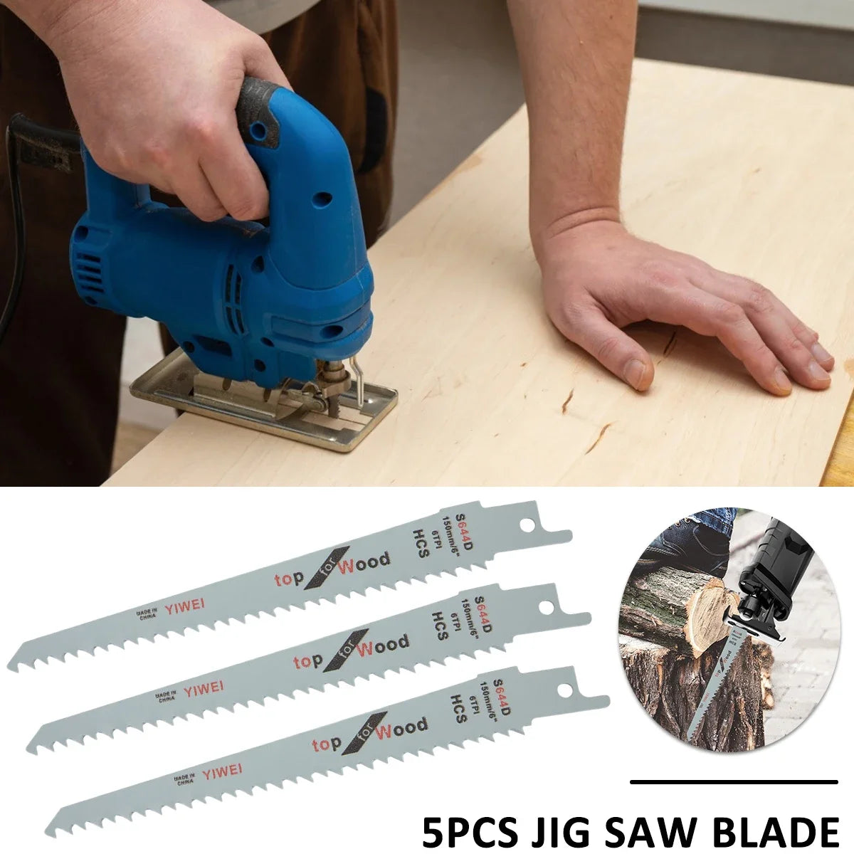 5Pcs Jig Saw Blade Set HCS High Carbon Steel Assorted Blades Fast Cut Down Jig Saw Knife Jig Saw for Wood Plastic Metal Cutting