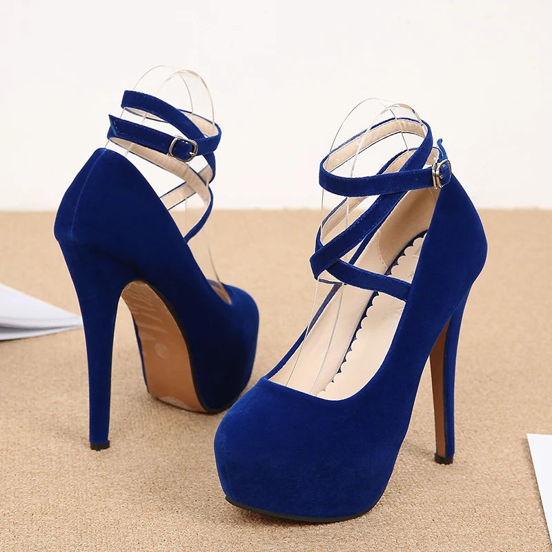 Spring Striptease High Heel Shoes on Platform Casual Blue Black Red Women's Stilettos Dance Evening Party Pumps Large Size 44 46