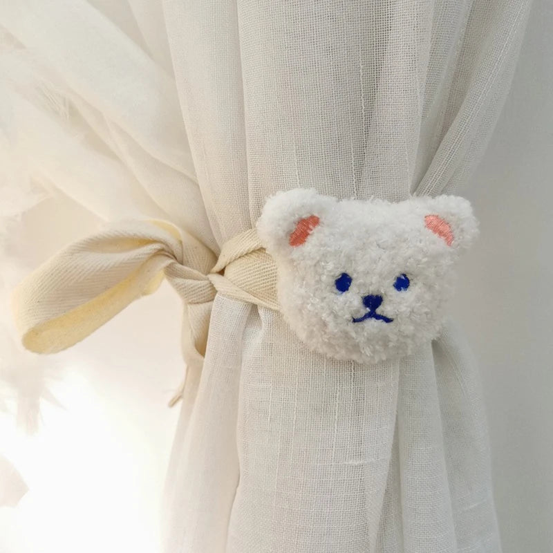 1Pc Cartoon Curtain Tieback Plush Embroidery Bear Rabbit Curtain Binding Strap Cotton Tie Rope Home Kidroom Curtain Decor Buckle