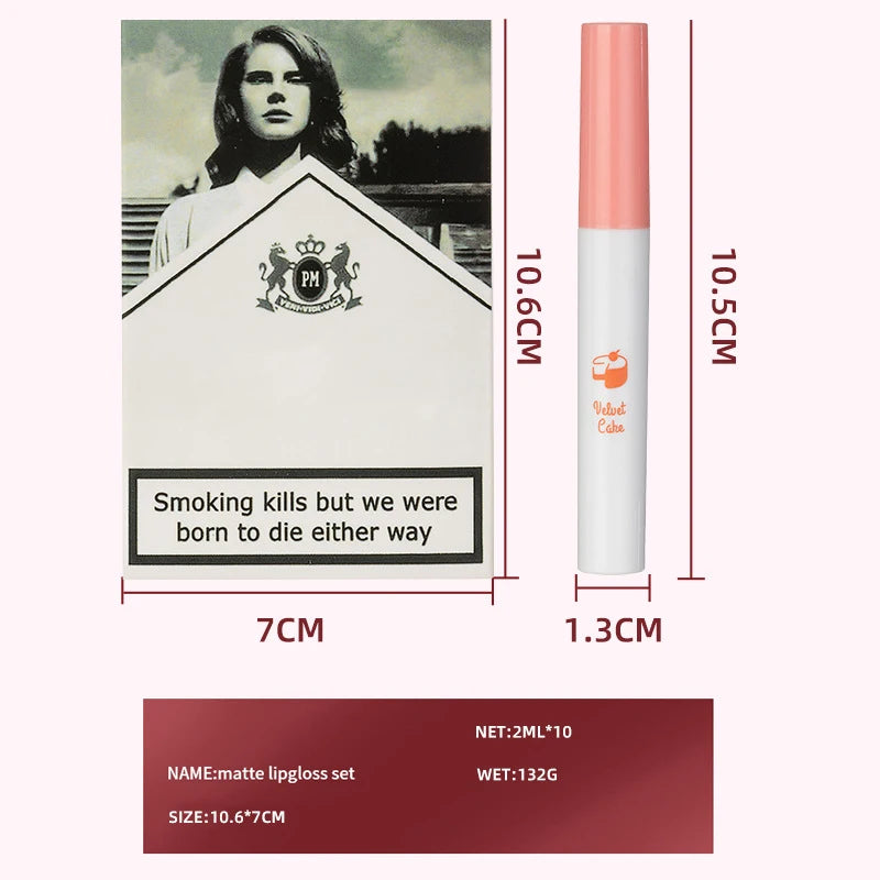 10PCS Lana Del Rey Matte Lipstick Kits 24 Hours Long-Lasting Lip Tint Stain Set Women Waterproof Glossy Make Up Lipsticks