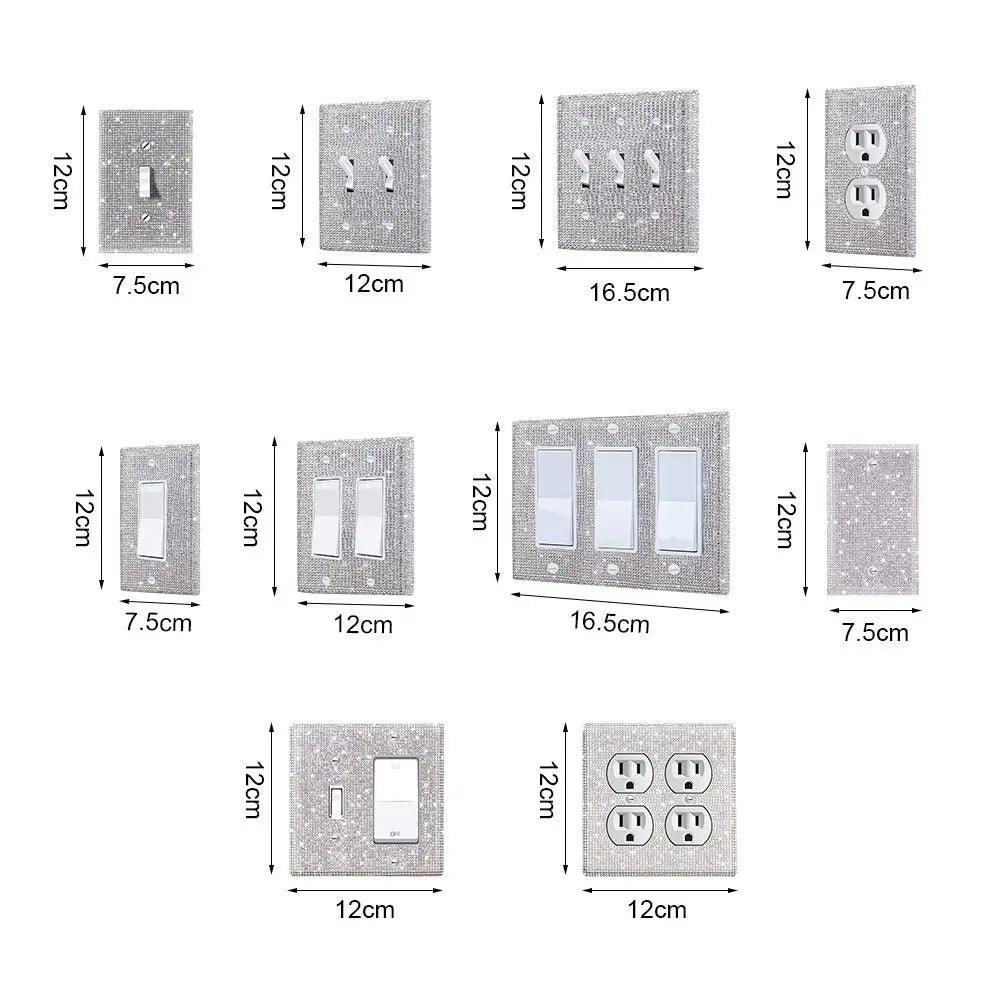 Switch Panel Diamond Sticker US Standard Rhinestones Wall Plate Cover Rectangle Glitter Light Crystal Decorative Bling Outlet