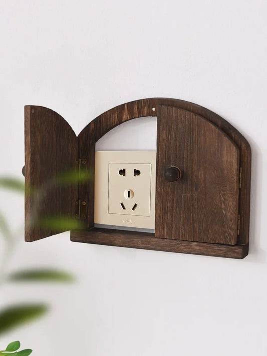 Wood Double Door Protective Light Switch Cover Protector Wall Sticker Socket Shield Decorative Protection Anti-touch Button Box