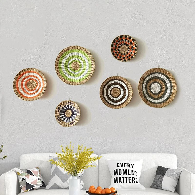 Nordic Simple Creative Rattan Grass Weaving Decorative Bowls Bread Fruit Plate Home Living Room Bedroom Background Wall Decor