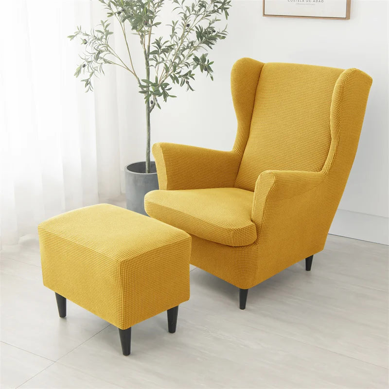 Solid Color Wing Chair Cover Stretch Spandex Armchair Covers Elastic Sofa Slipcovers With Seat Cushion Cover Footstool Covers