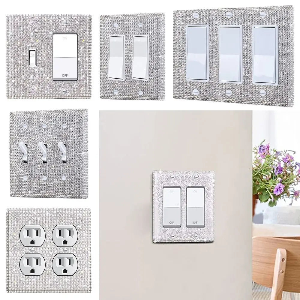 Switch Panel Diamond Sticker US Standard Rhinestones Wall Plate Cover Rectangle Glitter Light Crystal Decorative Bling Outlet