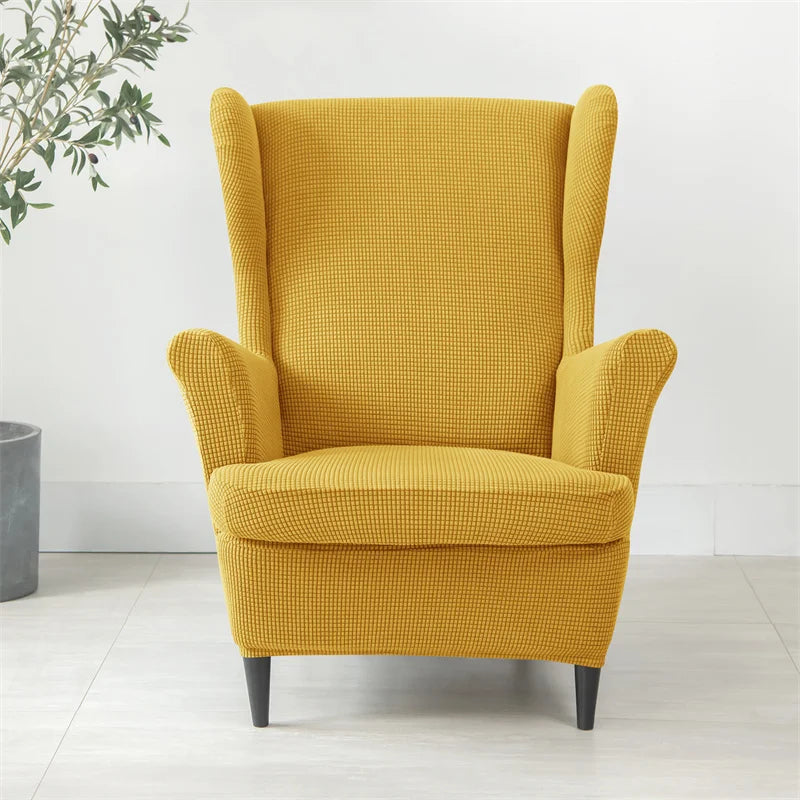 Solid Color Wing Chair Cover Stretch Spandex Armchair Covers Elastic Sofa Slipcovers With Seat Cushion Cover Footstool Covers