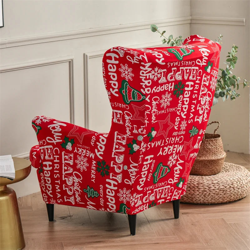 Christmas Theme Wing Chair Cover Stretch Spandex Armchair Covers Nordic Removable Relax Sofa Slipcovers With Seat Cushion Covers